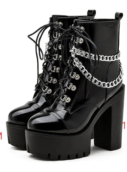 KissICON Punk Style Super High Heel Goth Boots Black