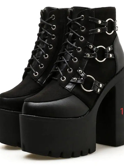 KissICON Punk Style Super High Heel Goth Boots Black