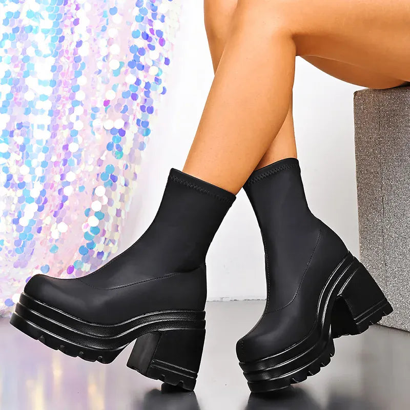 KissICON Punk Super High Heels Boots for Women Plus