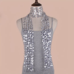 jkthpu-45 Pure White / Generous 8x160cm Sparkle  Style Versatile Sequined Embroidered Scarf