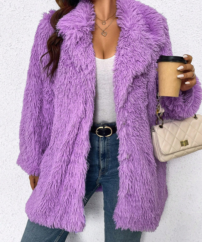 KissICON Purple / 0XL Curve Faux Fur Coat – Plush Furry Fall