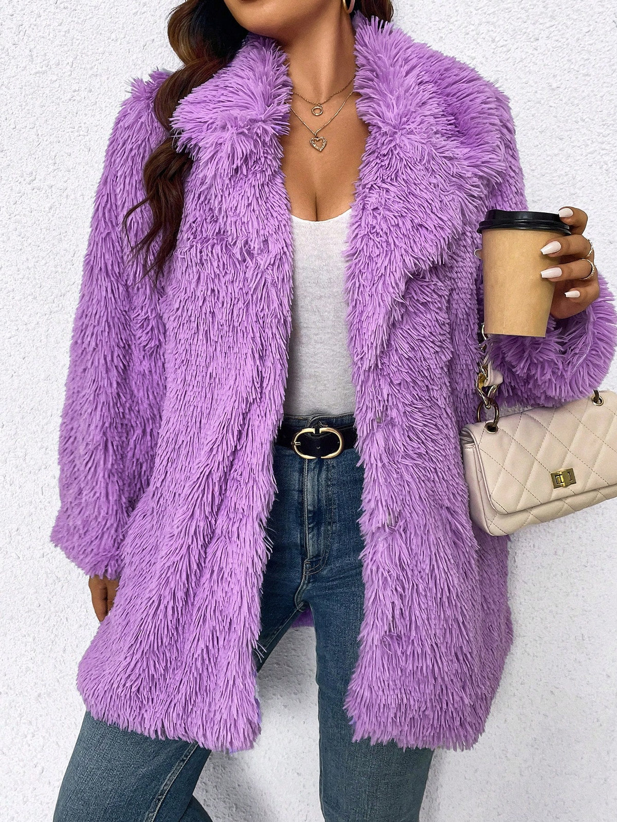 KissICON Purple / 0XL Curve Faux Fur Coat – Plush Furry Fall