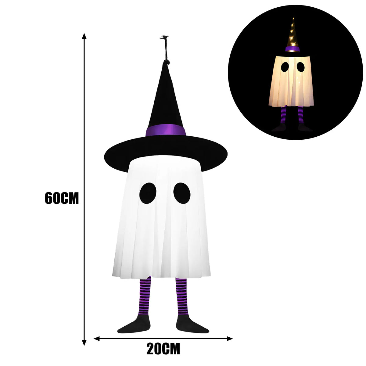 KissICON PURPLE / 1PCS Halloween Hanging Ghost Decorations, Outdoor Halloween Witches Hat Lights, Glowing Ghosts for Garden Trees, Yard Halloween Decor