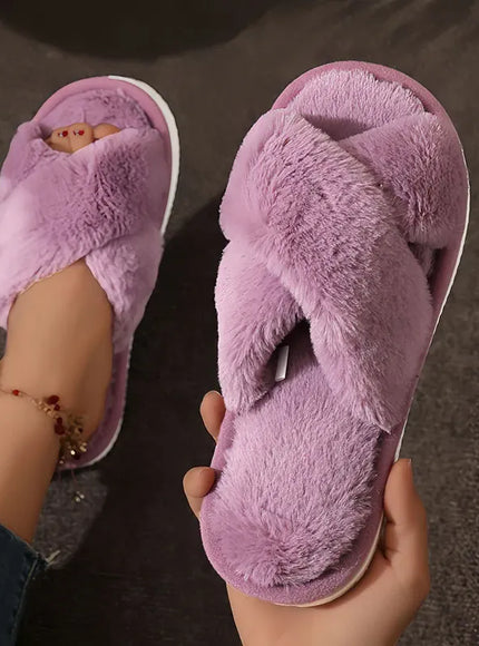 KissICON Purple / 36-37 Autumn New Fashion Cross Strap Fur Slippers Women