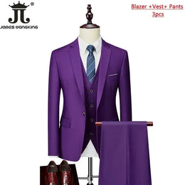 KissICON Purple 3Pcs / 3XL (US L) Mens Solid Color Formal Business 3Piece Suit M6XL
