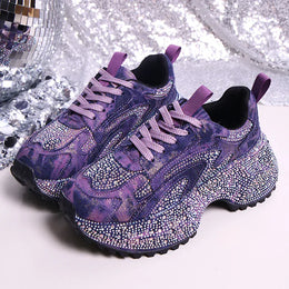 Dropshipman Purple / 41 Luxury Rhinestone Chunky Sneakers for Women Fashion Purple Denim Platform Sports Shoes Woman Non Slip Thick Sole Vulcanize Shoes