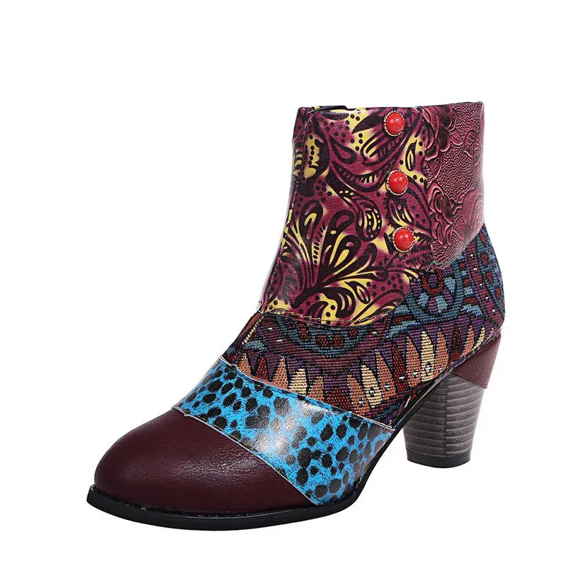 KissICON Purple / 42 Vintage Leather Women Boots Bohemian New Female Retro