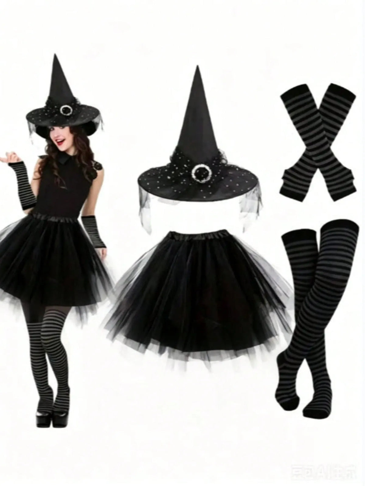 KissICON Purple and Black Witch Costume with Tulle Skirt and Accessories