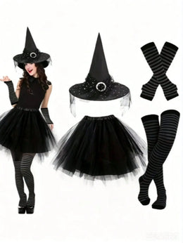 KissICON Purple and Black Witch Costume with Tulle Skirt and Accessories