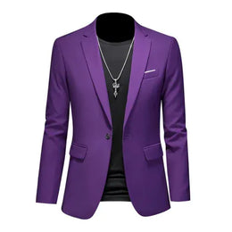 KissICON Purple / Asia L(168cm-57kg) Mens Slim Fit Casual Fashion Wedding Tuxedo Blazer