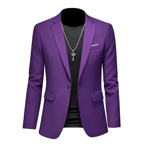 KissICON Purple / Asia M(165cm-50kg) Mens Slim Fit Casual Fashion Wedding Tuxedo Blazer