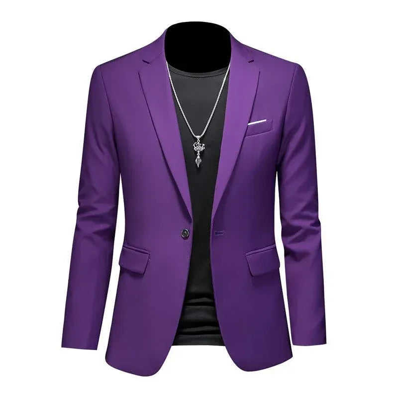 KissICON Purple / Asian XL (US S) Luxury Mens Blazer Solid Color Casual Business Wedding