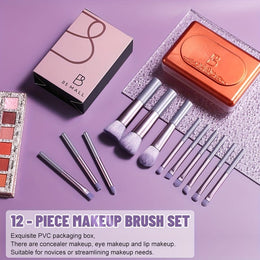 KissICON Purple Bsmall 12pc Pro Makeup Brush Set