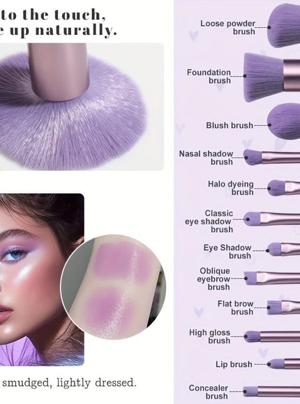 KissICON Purple Bsmall 12pc Pro Makeup Brush Set