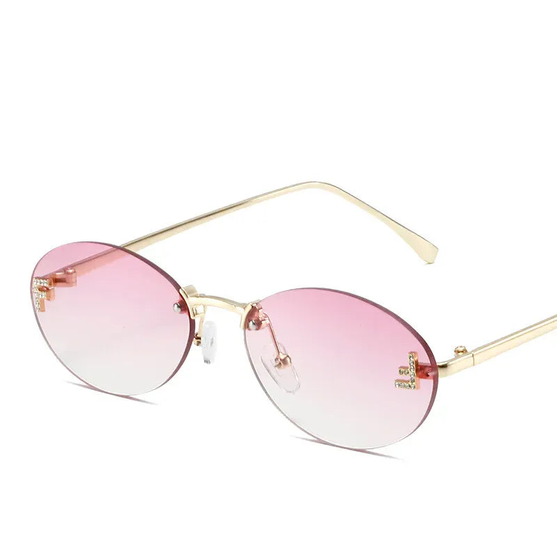 Dropshipman purple Diamond Letter Rimless Oval Sunglasses