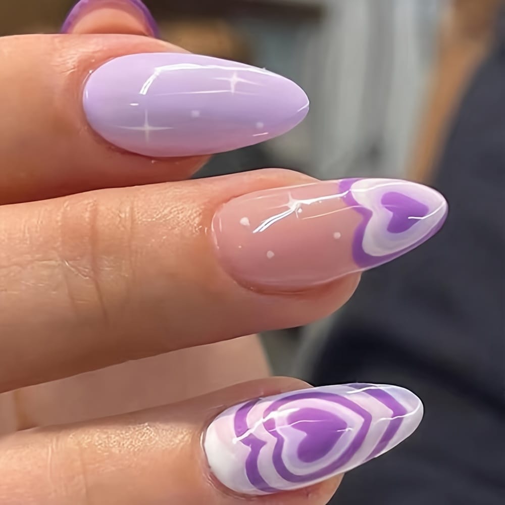 KissICON Purple KissIcon 24Pcs Blue Press On Nails Short Almond