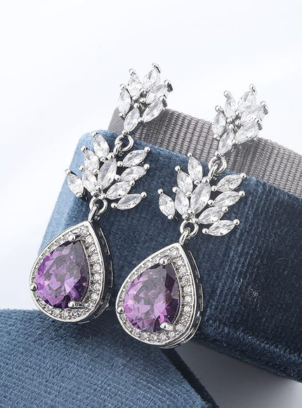 KissICON PURPLE KissIcon Lux Silver Earrings Purple Zircon Drop - Fringe