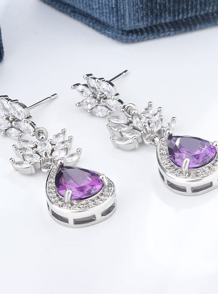 KissICON PURPLE KissIcon Lux Silver Earrings Purple Zircon Drop - Fringe