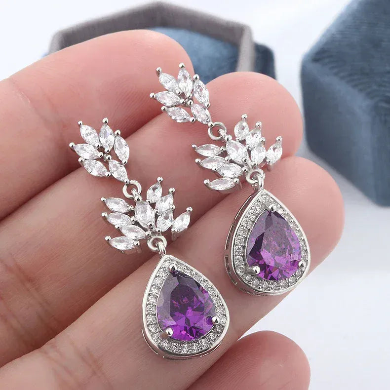 KissICON PURPLE KissIcon Lux Silver Earrings Purple Zircon Drop - Fringe