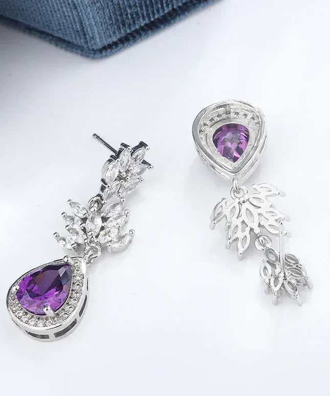 KissICON PURPLE KissIcon Lux Silver Earrings Purple Zircon Drop - Fringe