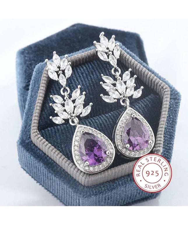 KissICON PURPLE KissIcon Lux Silver Earrings Purple Zircon Drop - Fringe