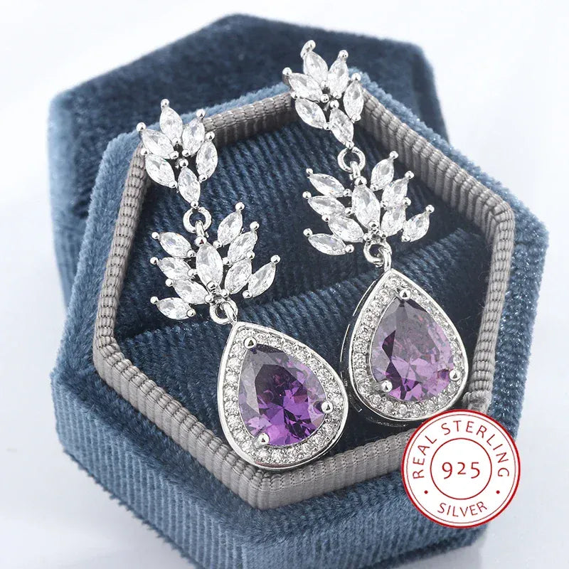 KissICON PURPLE KissIcon Lux Silver Earrings Purple Zircon Drop - Fringe