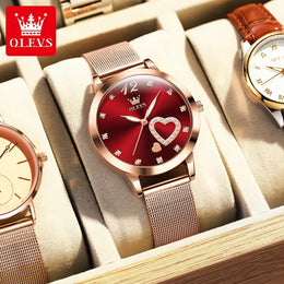 KissICON PURPLE OLEVS Japan Quartz Women Watch Stainless steel Bracelet "Love" Dial Fashion Elegant Waterproof Luminous Quartz Watch for Ladies