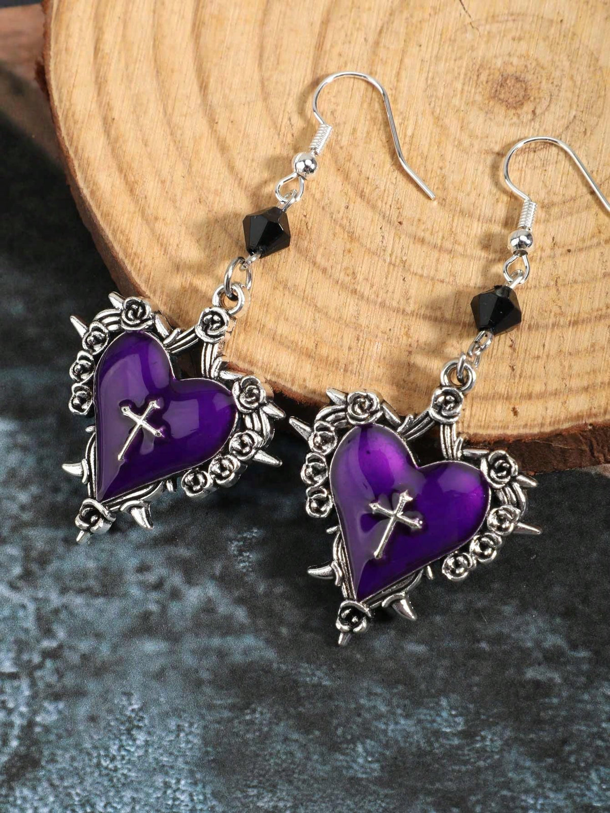 KissICON Purple / one-size Y2K Thorn Rose  Cross Beaded Hoop Earrings