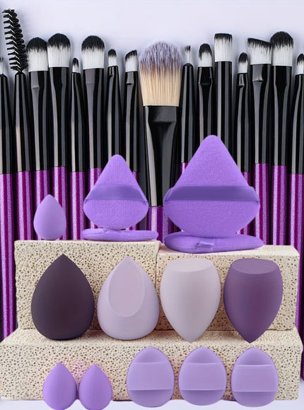 KissICON Purple Set KissIcon 34Pcs Makeup Brush Set - Soft Synthetic