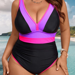 KissICON Purple / UK 16 Curve One-piece Color Matching Nylon Bikini –