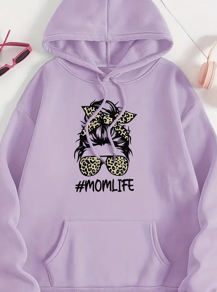 jkthpu-45 Purple / UK 16 Women's Casual Beige Hoodie with Stylish Mom Life