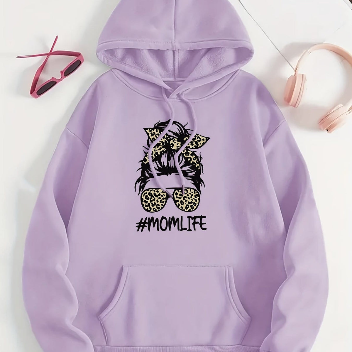jkthpu-45 Purple / UK 16 Women's Casual Beige Hoodie with Stylish Mom Life