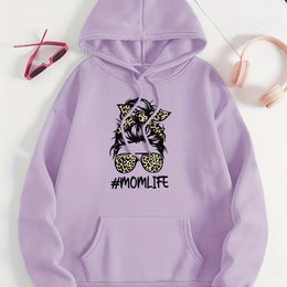 jkthpu-45 Purple / UK 16 Women's Casual Beige Hoodie with Stylish Mom Life