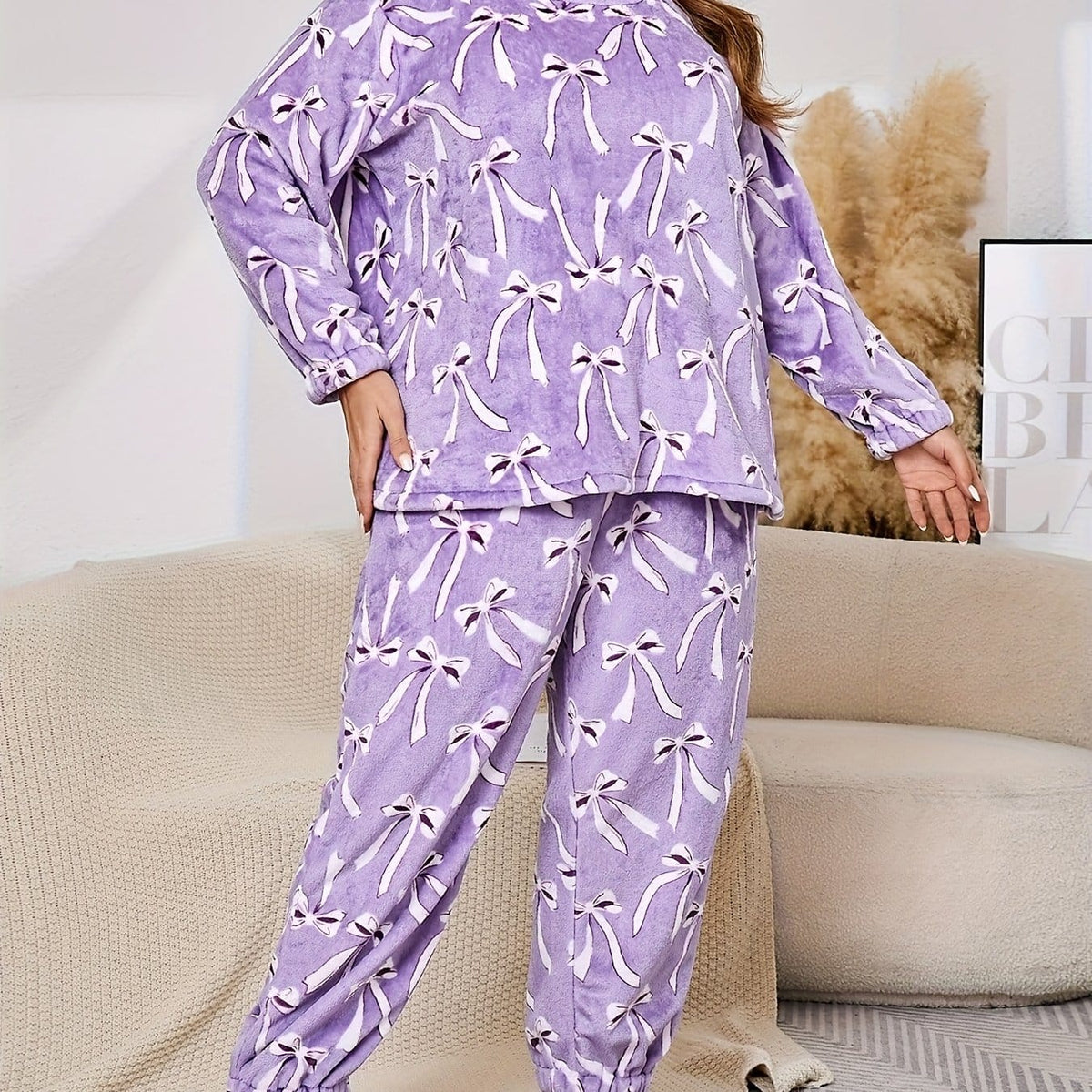 jkthpu-45 Purple / UK 18 Women'S Plus Size Cozy Flannel Pajama Set -