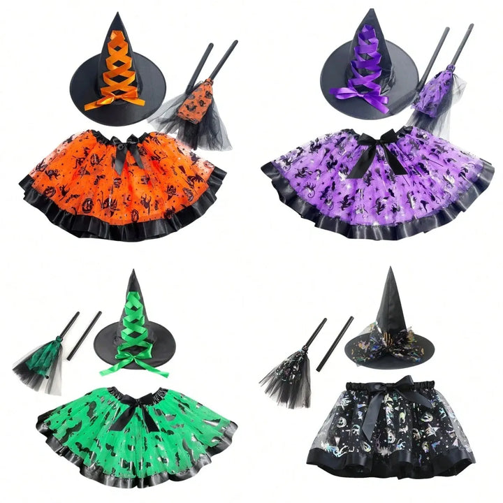 3Piece Witch Costume Set with Tutu and Broom