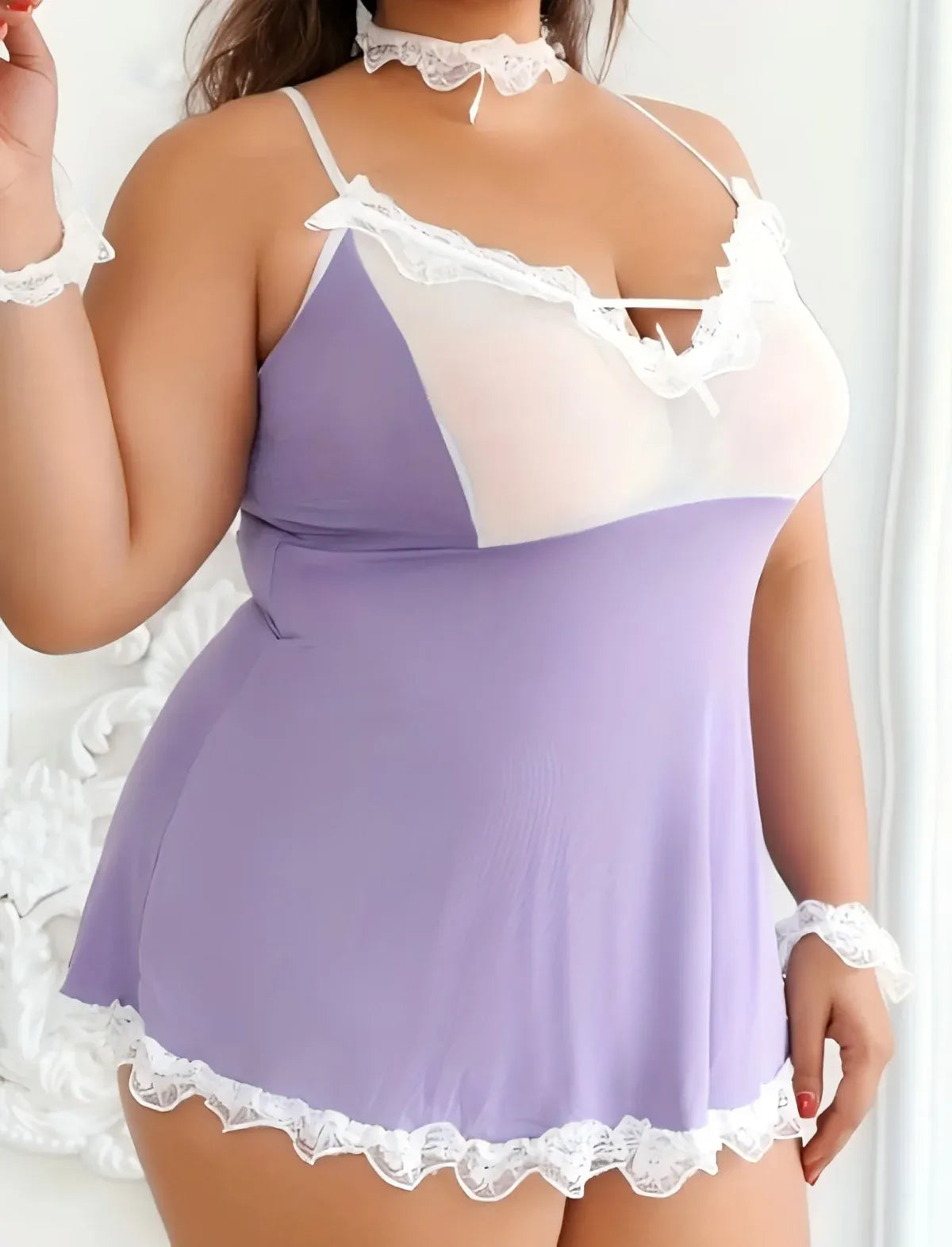 KissICON PURPLE / XL XL 5XL Curve Women's Deep V-Neck Nightgown