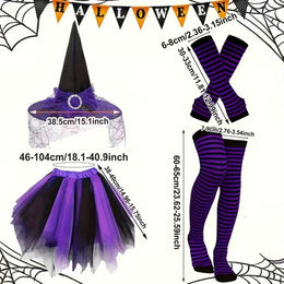 KissICON Purple4 Halloween Witch Costume Set Witch Hat Striped Tights Tutu Skirt Party Fancy Dress Outfit for Holiday Cosplay Dress Up