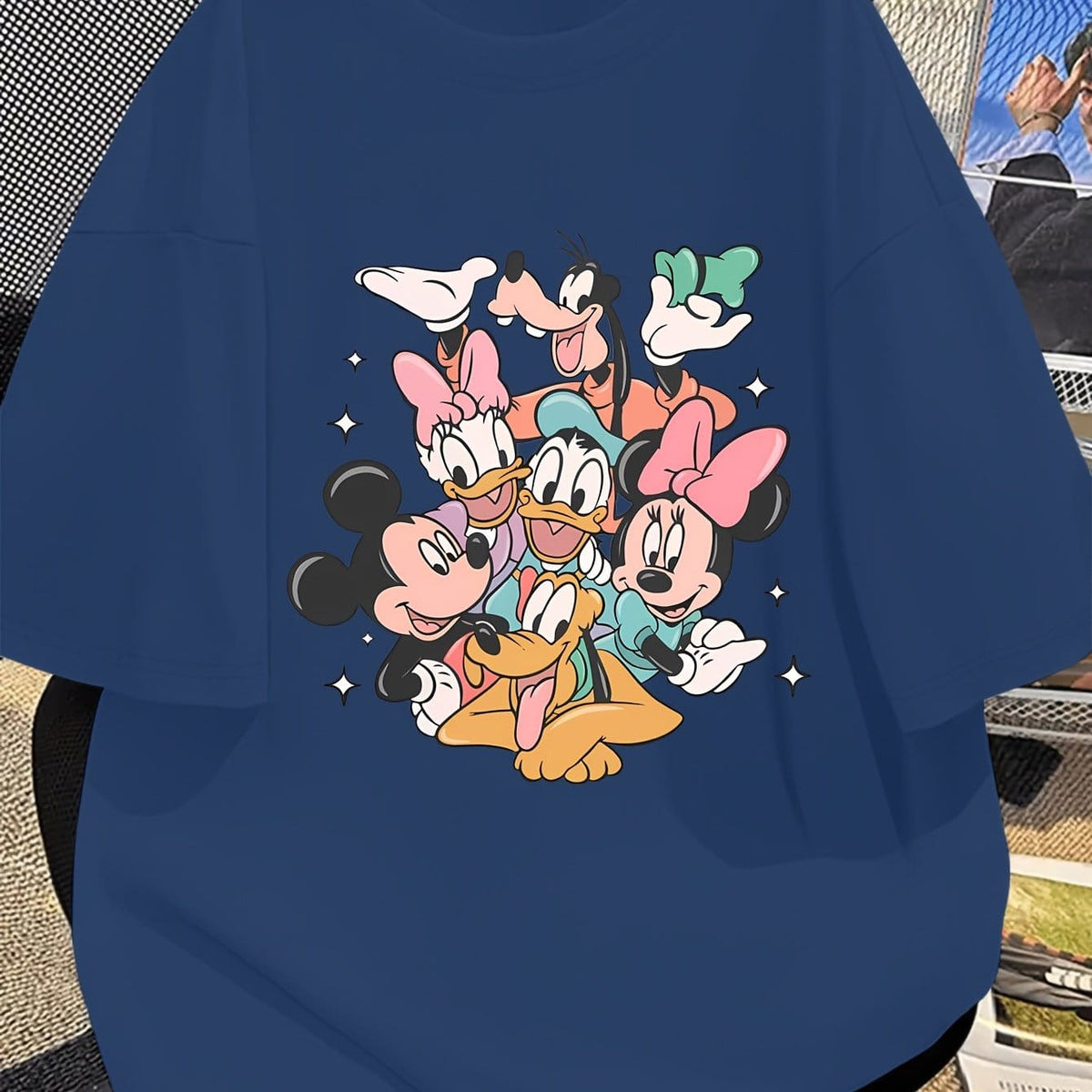 KissICON Purplish Blue / UK 16 Disney Official Women's Summer New Arrival Oversized Fashionable Mickey Mouse & Friends Cartoon Print Casual Round Neck T-Shirt, Machine Washable Loose Fit Fun Design Comfort Fabric for Home and Outing Wear