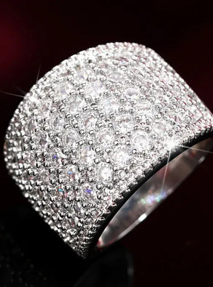 KissICON Q764 / 9 Iced Out Rings Silver Zircon Crystal Band Ring