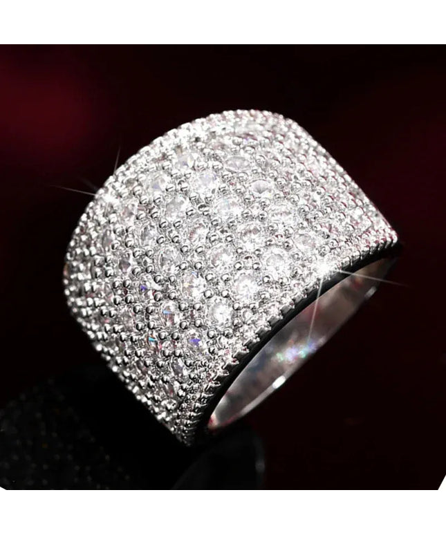 KissICON Q764 / 9 Iced Out Rings Silver Zircon Crystal Band Ring