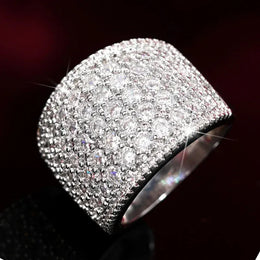 KissICON Q764 / 9 Iced Out Rings Silver Zircon Crystal Band Ring