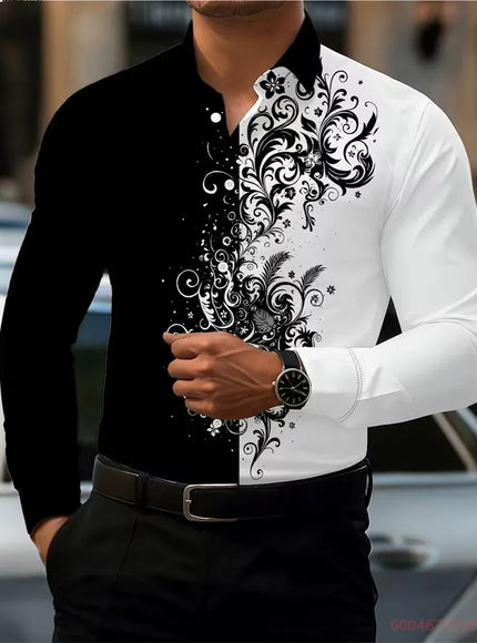 KissICON QAZ-0217 / XXL 2026 Mens Red Rose Print LongSleeve Casual Shirt
