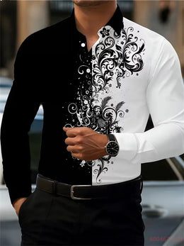 KissICON QAZ-0217 / XXL 2026 Mens Red Rose Print LongSleeve Casual Shirt