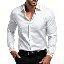 KissICON QAZ-0226 / XXXL Gold Patterned Black LongSleeve Business Formal Shirt