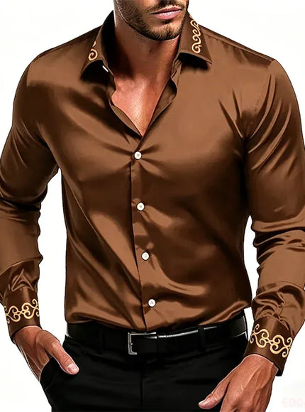 KissICON QAZ-0234 / XXXL Gold Patterned Black LongSleeve Business Formal Shirt