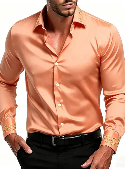 KissICON QAZ-0235 / XS Gold Patterned Black LongSleeve Business Formal Shirt