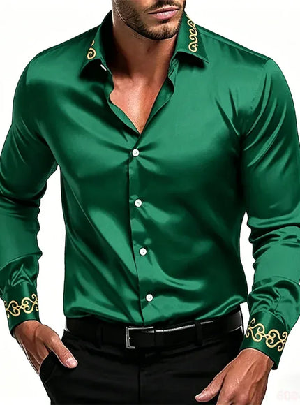 KissICON QAZ-0237 / 5XL Gold Patterned Black LongSleeve Business Formal Shirt