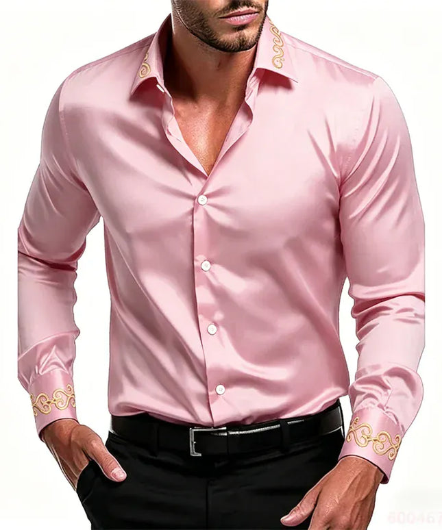 KissICON QAZ-0238 / XXXL Gold Patterned Black LongSleeve Business Formal Shirt