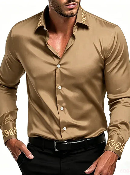KissICON QAZ-0239 / XS Gold Patterned Black LongSleeve Business Formal Shirt