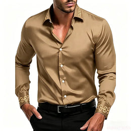KissICON QAZ-0239 / XS Gold Patterned Black LongSleeve Business Formal Shirt